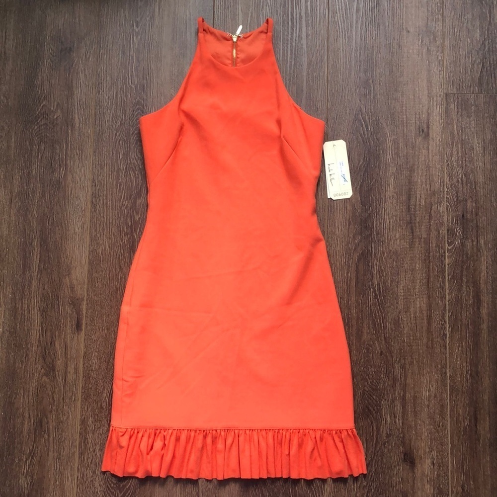 Nicole Miller Artelier Coral Tech Halter B Dress